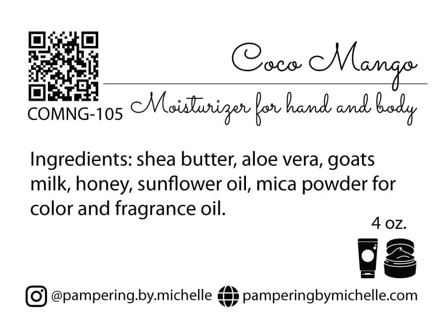 Coco Mango Lotion Label